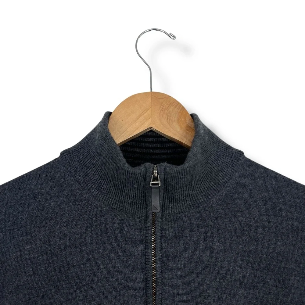 Untuckit Sweater Mens 100% Extra Fine Merino Wool Quarter Zip Pullover L Grey